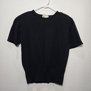 100% Cotton Jones New York Petite Black Short Sleeve Knit Top